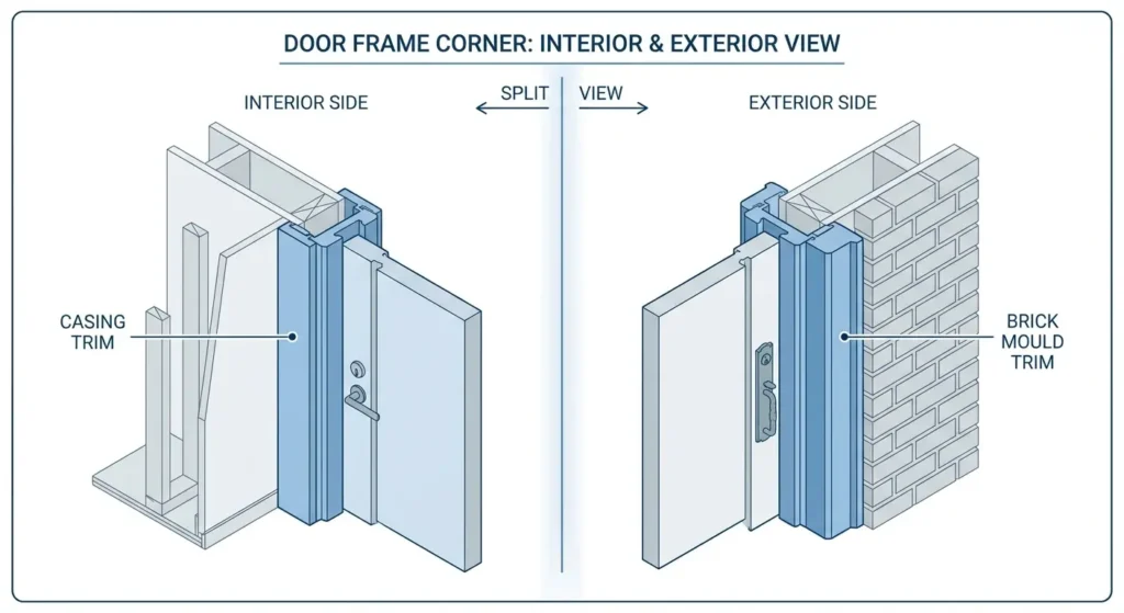 Side by side comparison of interior door casing and exterior brick mould trim