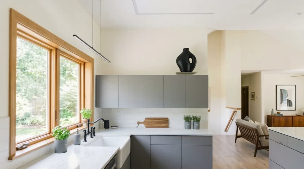 Minimal above kitchen cabinet decor in a modern kitchen