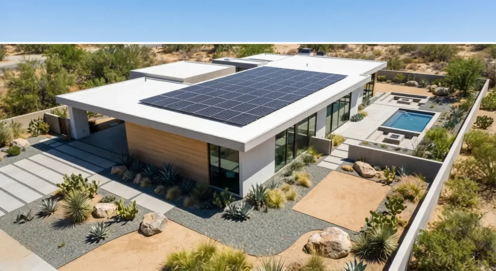 Modern House with Rooftop Solar Panel Integration