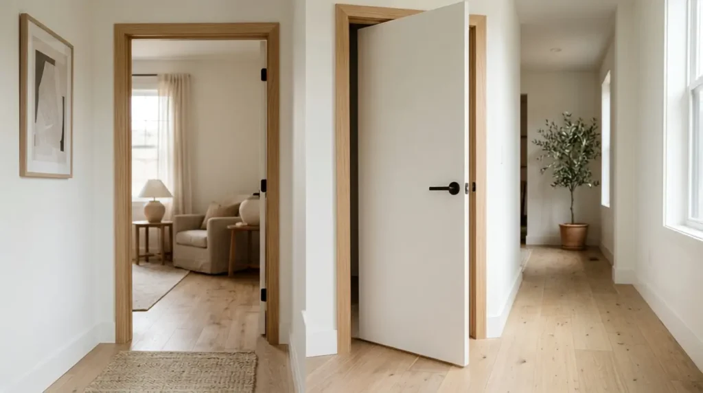Average interior door size shown in a modern white door with standard residential proportions