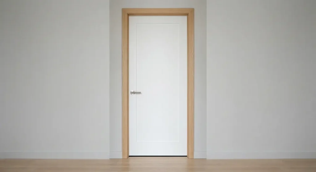Standard white interior door with modern lever handle showing typical residential door proportions