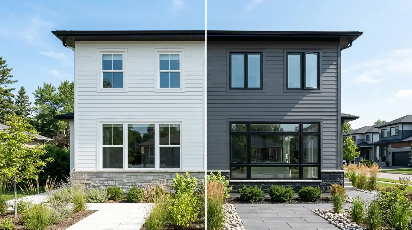 comparison of vinyl vs aluminum windows on a home exterior