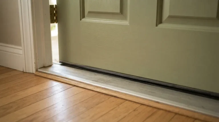 Aluminum door threshold sealing the gap at the bottom of an exterior front door