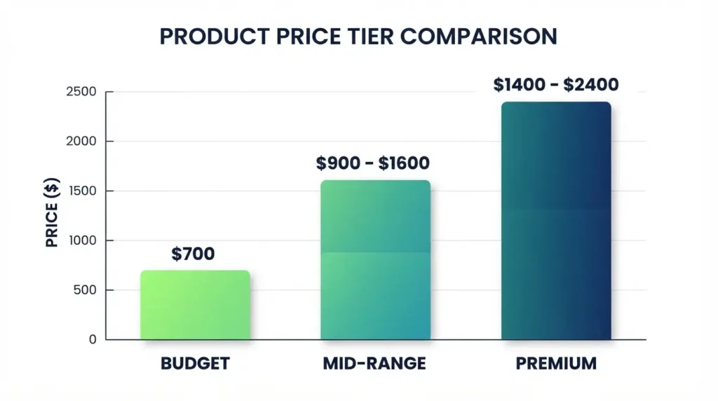 Bar chart showing fiberglass window price ranges across budget, mid-range, and premium brand tiers