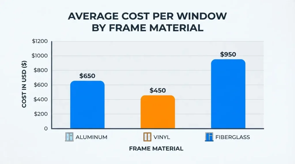  Bar chart showing hurricane impact window cost by frame material and size