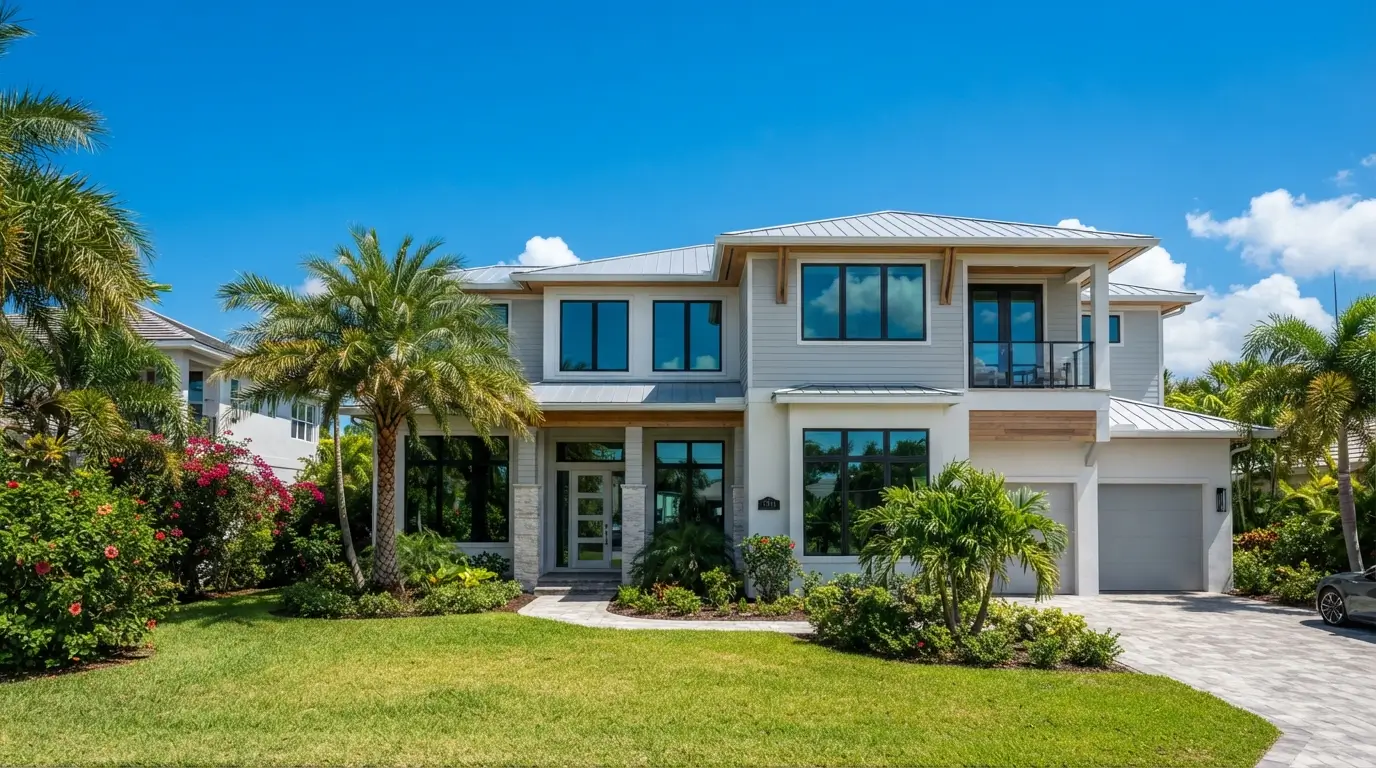 Hurricane impact windows installed on a modern Florida home exterior