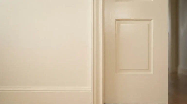 A matte satin wall next to a glossy semi-gloss door and trim in warm cream