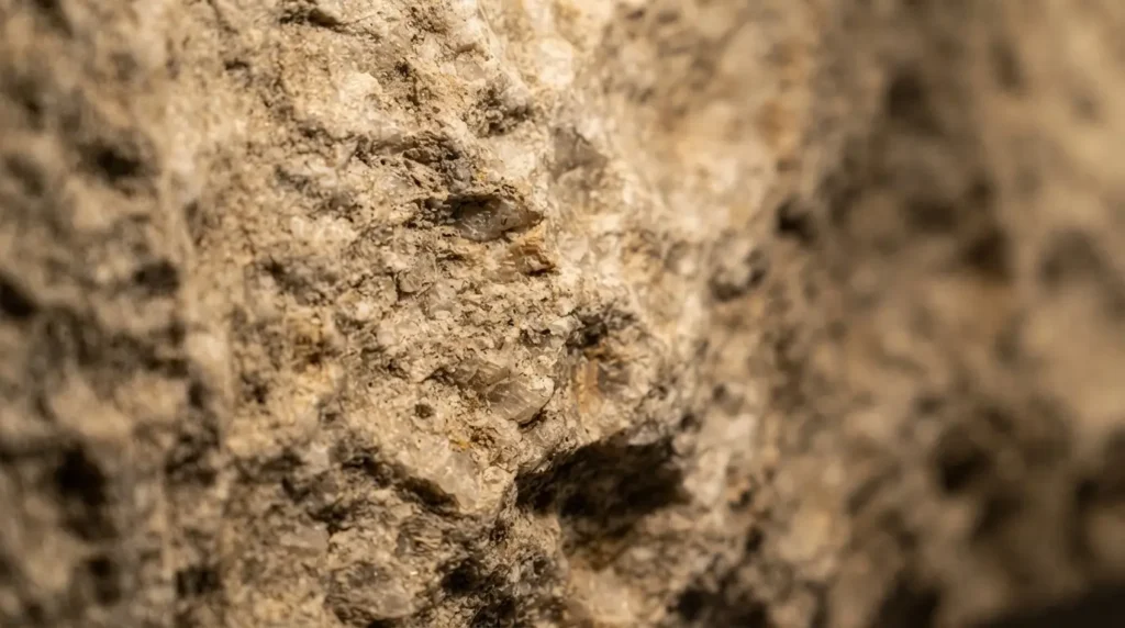 Close-up of a natural stone range hood surface texture
