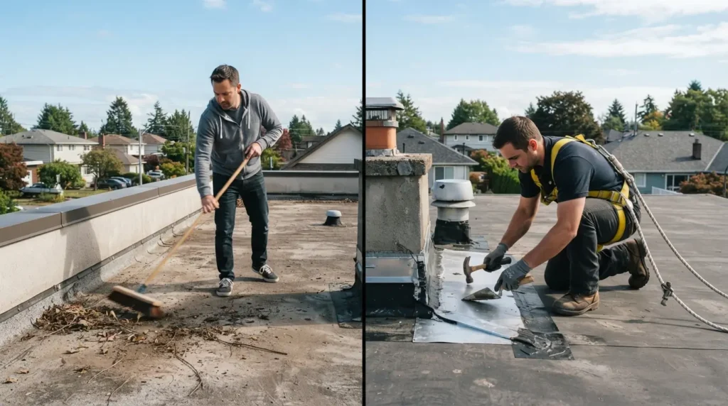 DIY roof cleaning versus professional roof repair comparison
