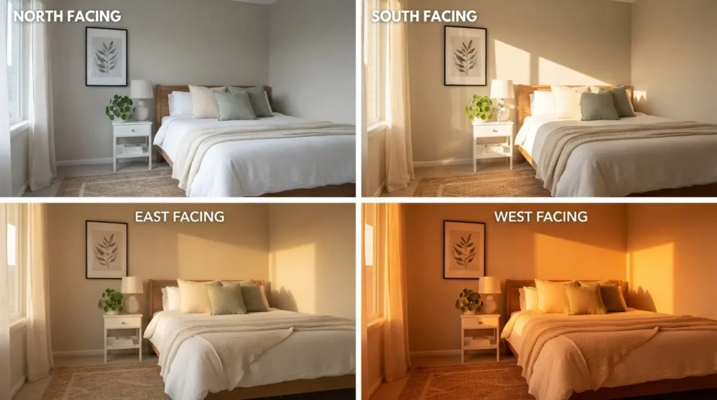 Edgecomb Gray wall color compared in north, south, east, and west facing light
