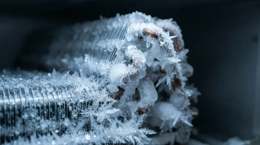 Frozen evaporator coil, a sign an air conditioner needs replacing
