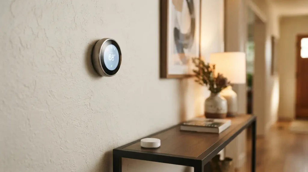 Smart thermostat that works without a C-wire installed in hallway
