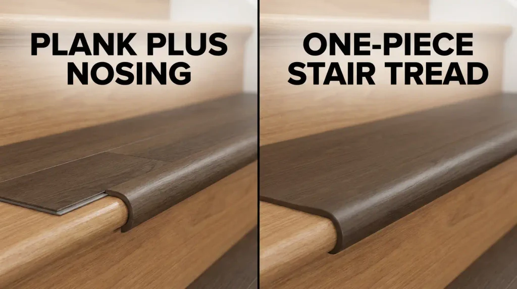 hreadComparison of plank plus stair nosing versus one-piece vinyl stair tread

