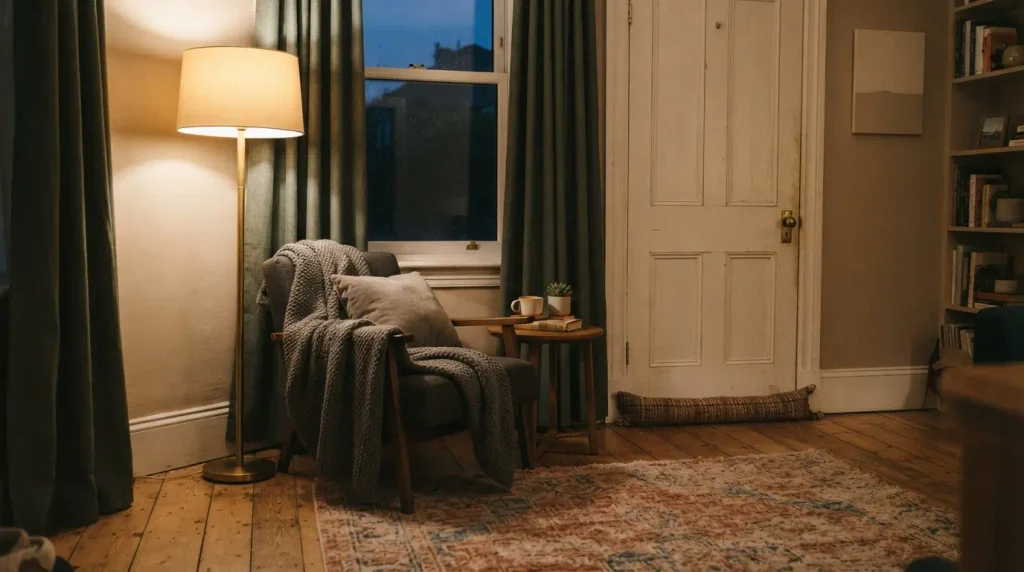 Renter friendly window insulation with thermal curtains and draft stopper