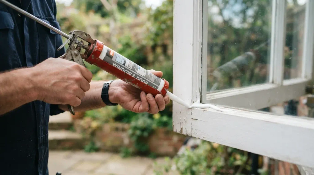 Two-handed technique for running a caulk bead at a 45-degree angle