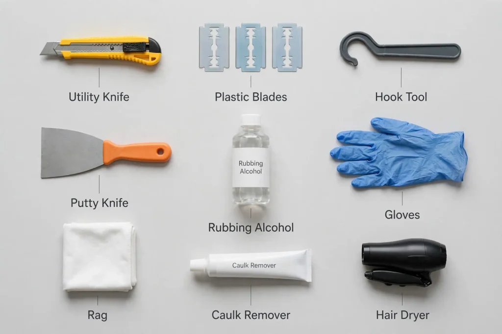 tools and supplies needed to remove old caulk
